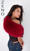 Fox Fur Collar Saga Furs Big Scarf 43' Inches Dark Red Stole Detachable Ribbon