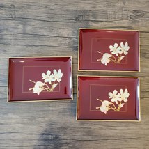 Otagiri Lacquerware Plate Set of 3, Sushi Sandwich Plates, Red Magnolia Flower image 1