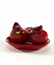 Cardinal Bird Salt Pepper Shakers Set w Oval Tray Red Ceramic Wild Bird Nature image 1