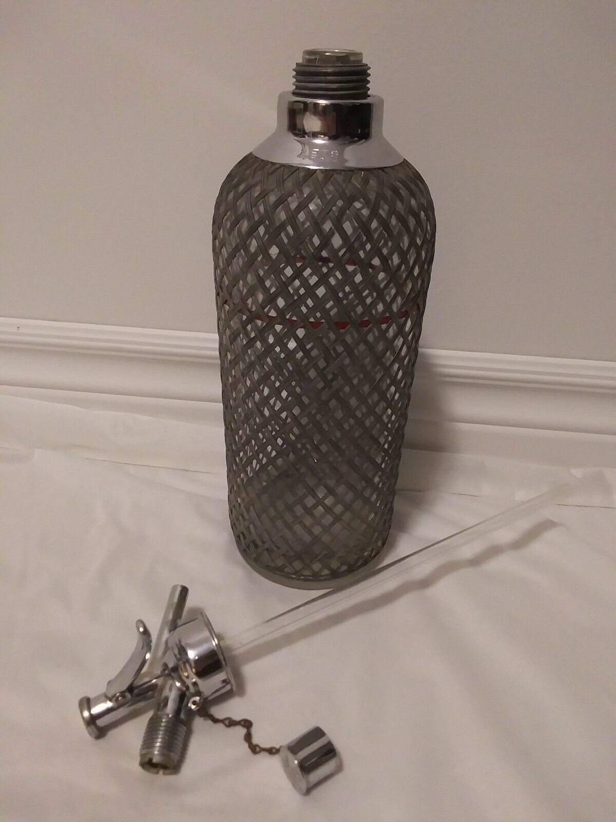 Vintage 1930's Sparklets Mesh Glass Seltzer Bottle Soda Siphon Seltzer