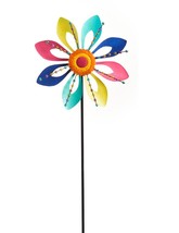 Spinning Flower Garden Stake 39.4" High Double Pronged Multi-Color Bright Iron