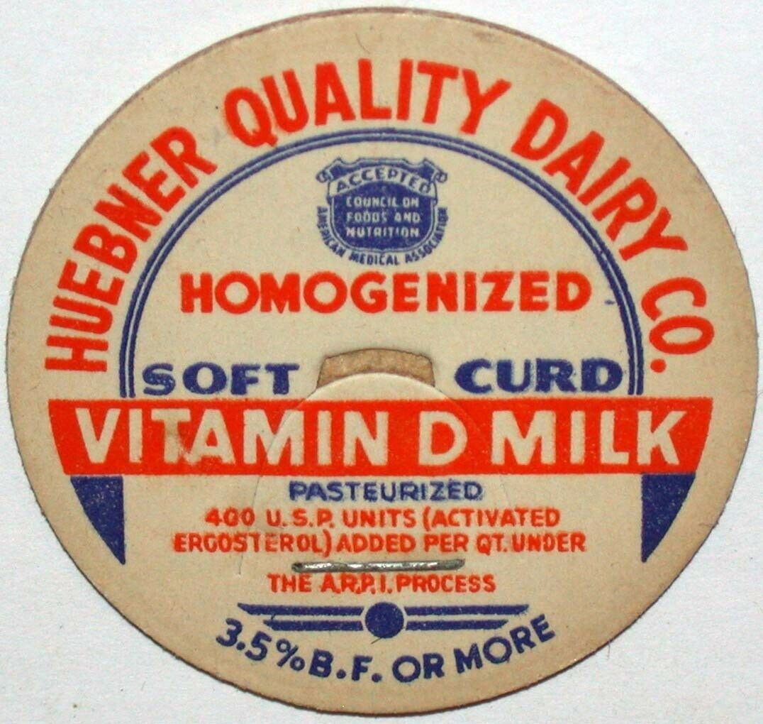 Vintage milk bottle cap HUEBNER QUALITY DAIRY CO Vitamin D Milk Saginaw