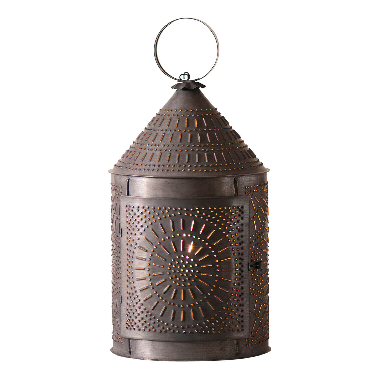 LARGE Fireside Colonial Lantern with Chisel Pattern in Blackened Tin ...