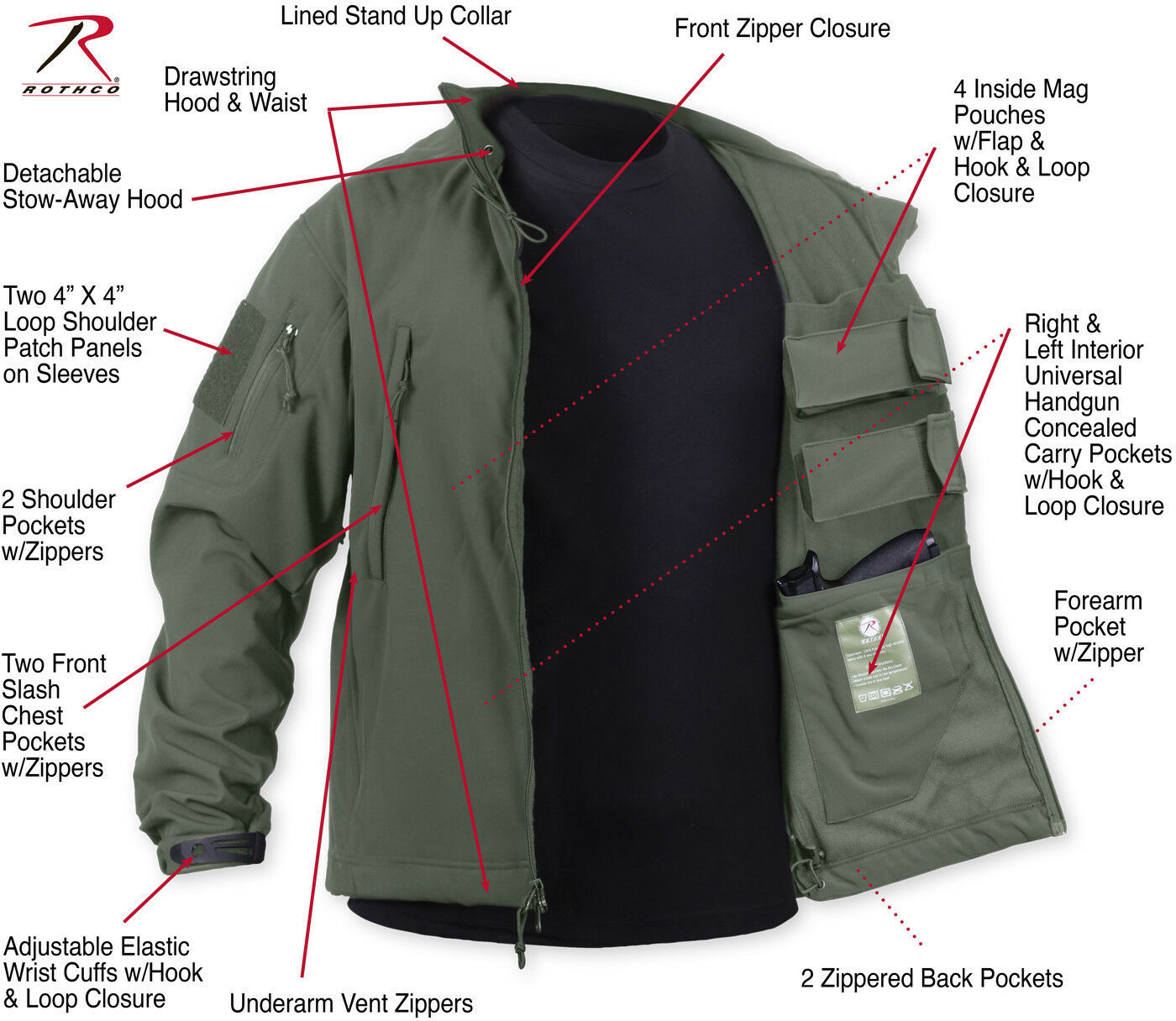 Soft Shell Concealed Carry Jacket CCW Ambidextrous Tactical Holster Waterproof Outerwear