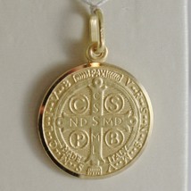 SOLID 18K YELLOW GOLD ST SAINT BENEDICT 19 MM MEDAL WITH CROSS, MADE IN ITALY image 2