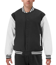 Men's Classic Two Tone Snap Button College Sports Letterman Varsity Jacket image 9