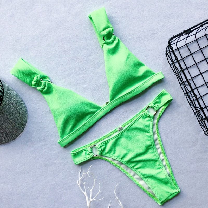 Micro bikini green neon swimsuit female Deep v-neck swimwear women 2019 ...