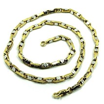 18K YELLOW WHITE GOLD CHAIN 4.5mm ROUNDED OVAL LINK WITH CENTRAL BUTTON 50cm 20" image 1