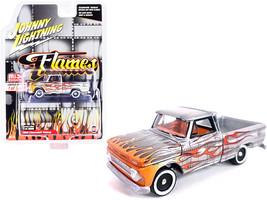 1966 Chevrolet Pickup Truck Silver Metallic with Flames and Orange Inter... - $22.44