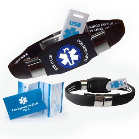 Waterproof ELITE USB Medical Alert ID Bracelet, 2 GB USB - (BLACK)
