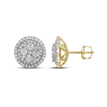 14k Yellow Gold Womens Round Diamond Framed Flower Cluster Earrings 1-3/4 Cttw - $2,399.00
