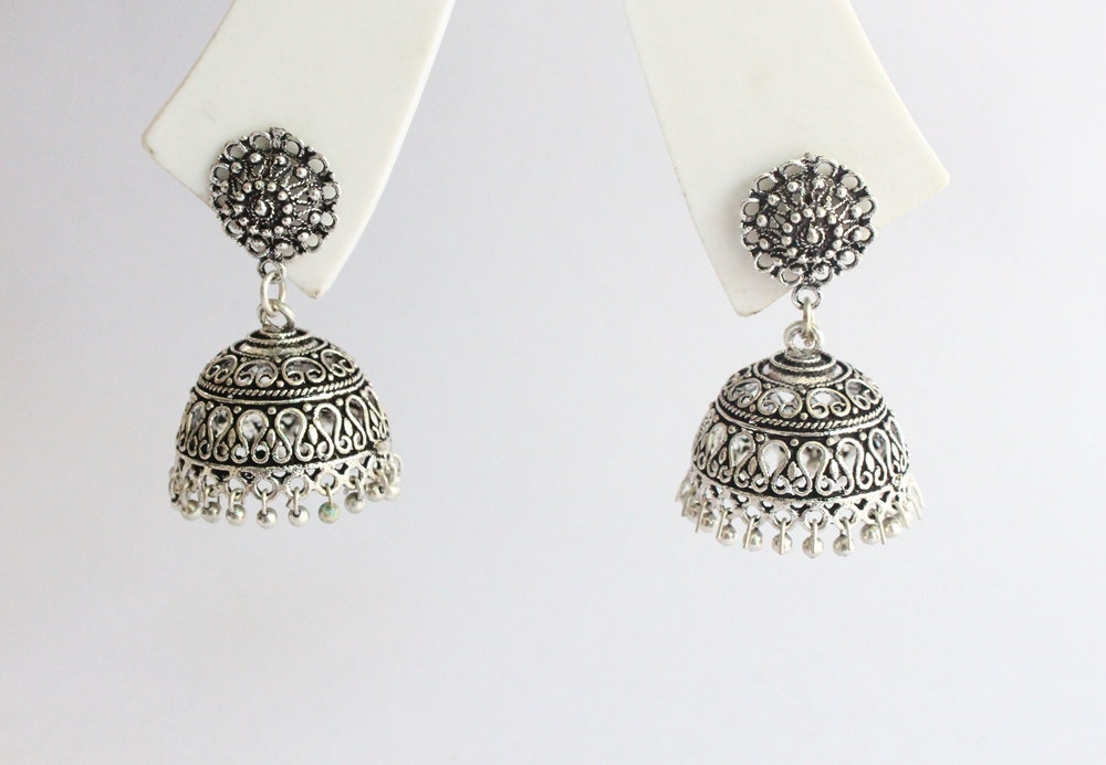 Antique silver beads jhumka,indian jhumka,victorian jhumka earrings ...