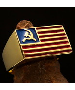 MENS BRASS BIKER FLAG RING UNITED STATES OF SOCIALIST HAMMER AND SICKLE SIZE 11 - $29.00