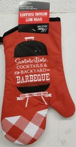 Kitchen Fabric 13&quot; Oven Mitt, SUMMERTIME,COCTAILS &amp; BBQ, with gray back,GR - $7.91