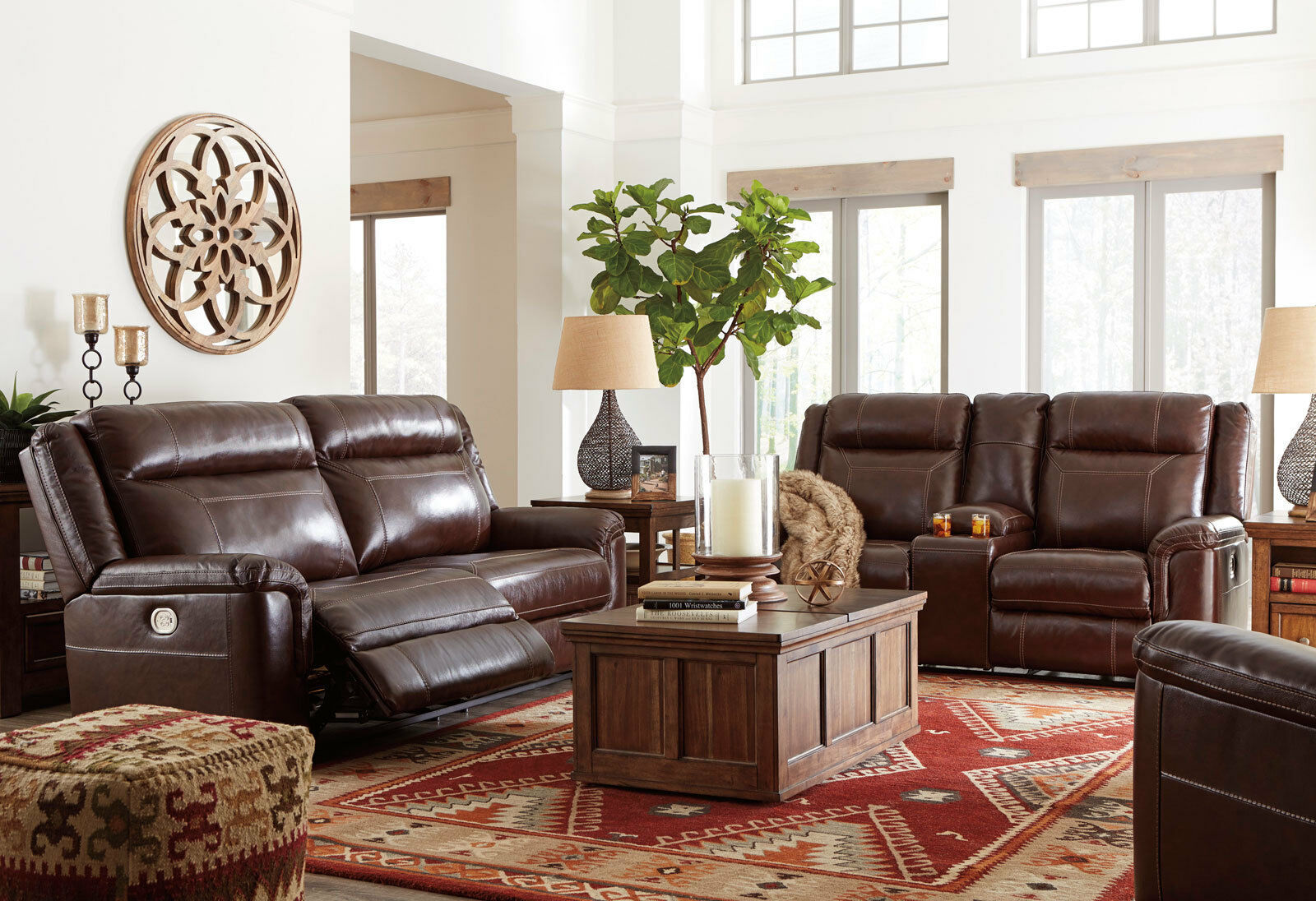 NEW TUCSON Modern Living Room Brown Leather Electric Reclining Sofa