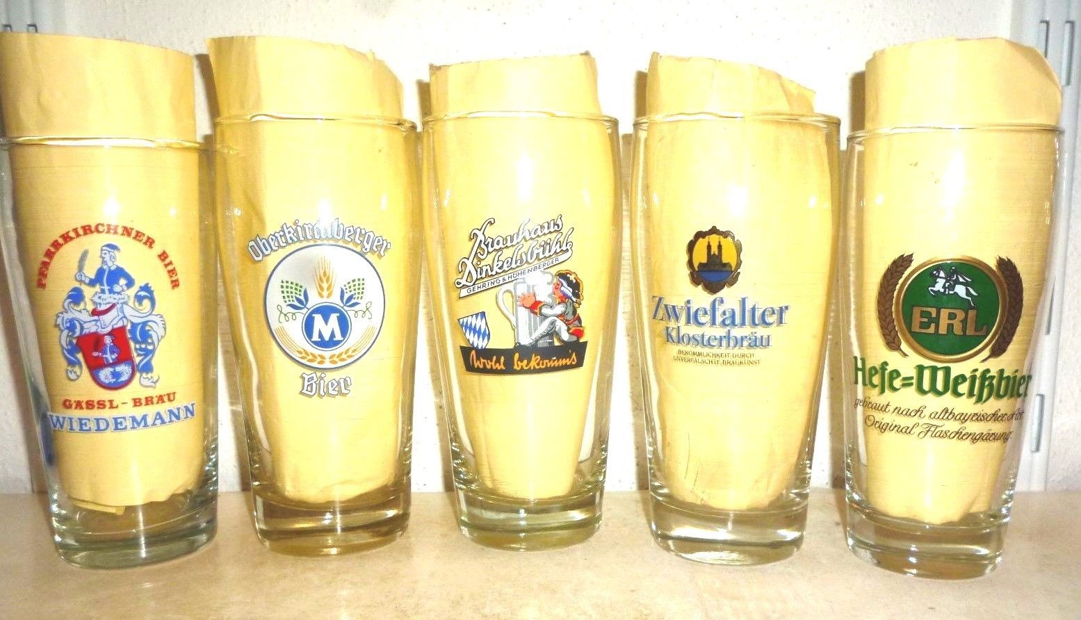 5 Wiedemann Mohle Dinkelsbuhl Zwiefalt Erl German Beer Glasses - Germany