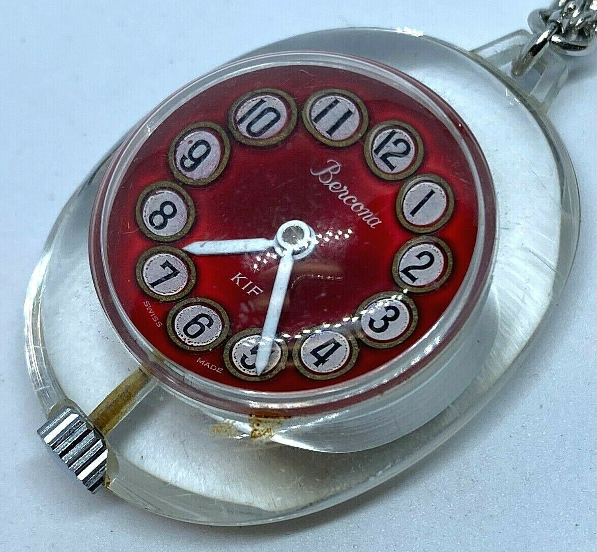 Primary image for VTG Bercona KIF Lady Clear Bubble Hand-Wind Necklace Pendant Pocket Watch Hours