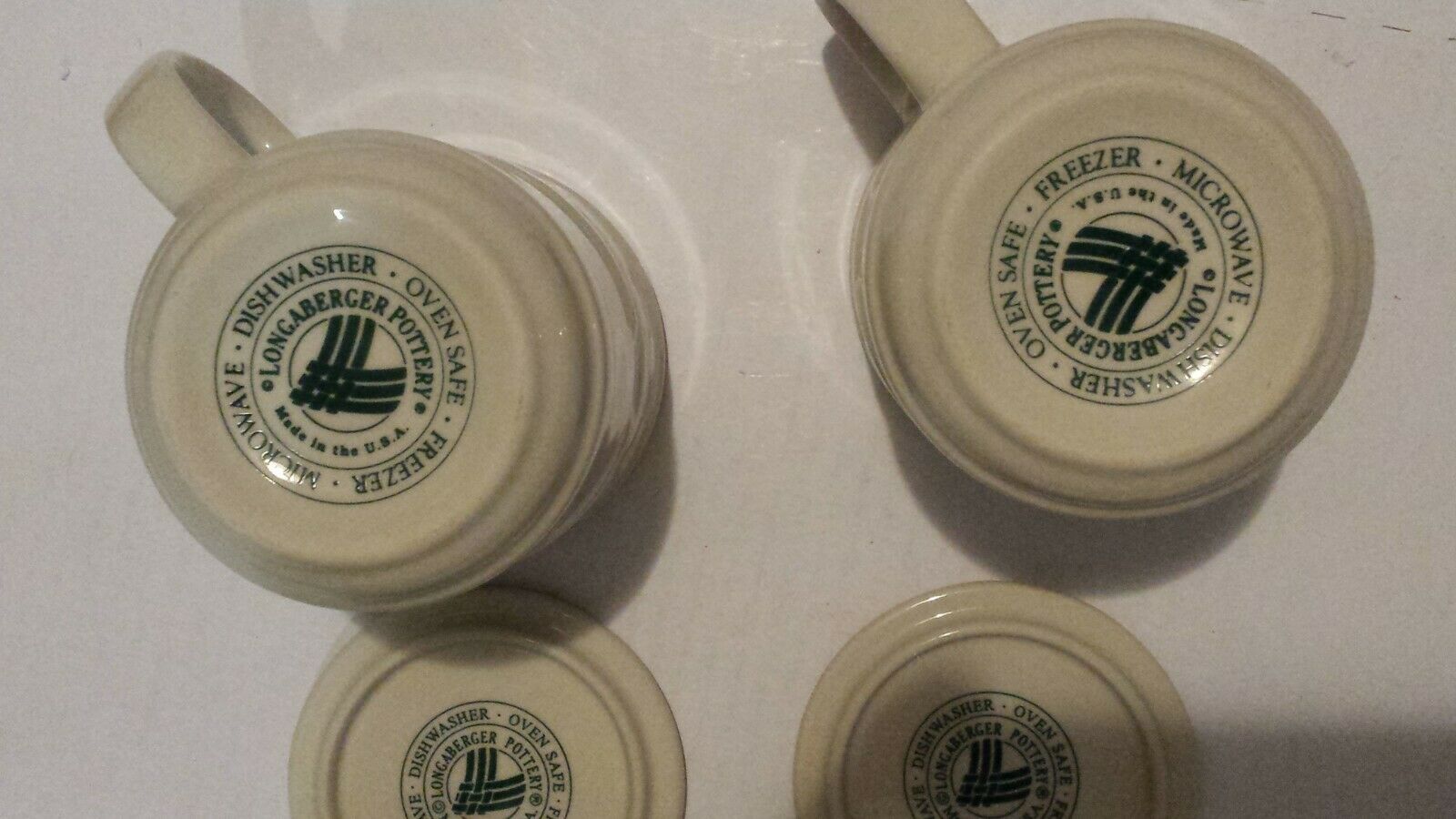 Longaberger Pottery Green Woven Traditions Mugs Cups Soup w Coaster