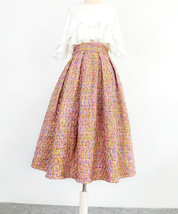 Pink Winter Midi Tweed Skirt A-line High Waisted Pink Midi Tweed Skirt Plus Size image 3