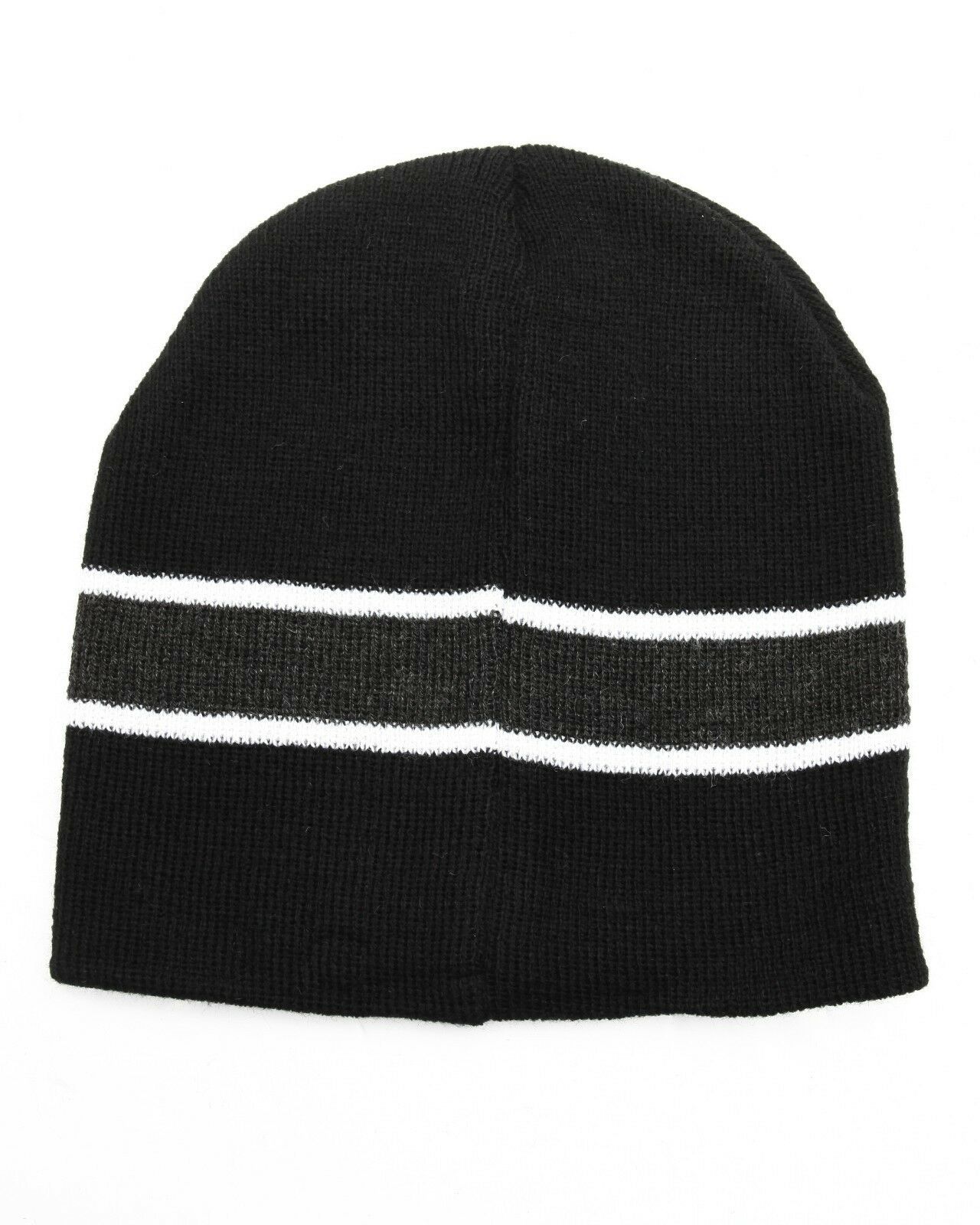 KB ETHOS Striped Black, White & Gray Knit Winter Hat Beanie Toque - Men ...