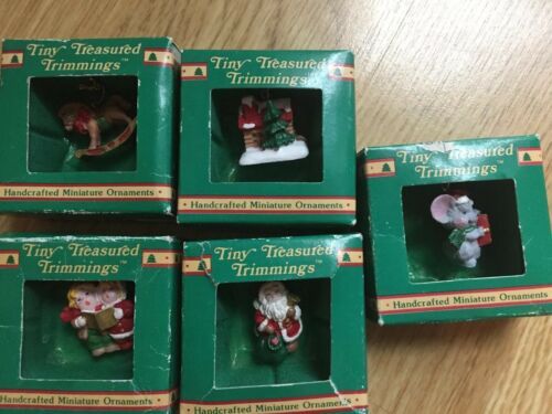Primary image for Lot of 5 Russ Tiny Treasured Trimmings Miniature Christmas Ornaments Santa Horse