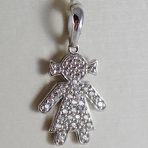18K White Gold Girl Pendant, Baby, Length 0.98 Inches, Zirconia, Made In Italy - $330.50
