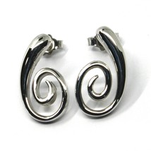 SOLID 18K WHITE GOLD PENDANT EARRINGS, SPIRAL, OVAL, PENDANT, MADE IN ITALY image 2
