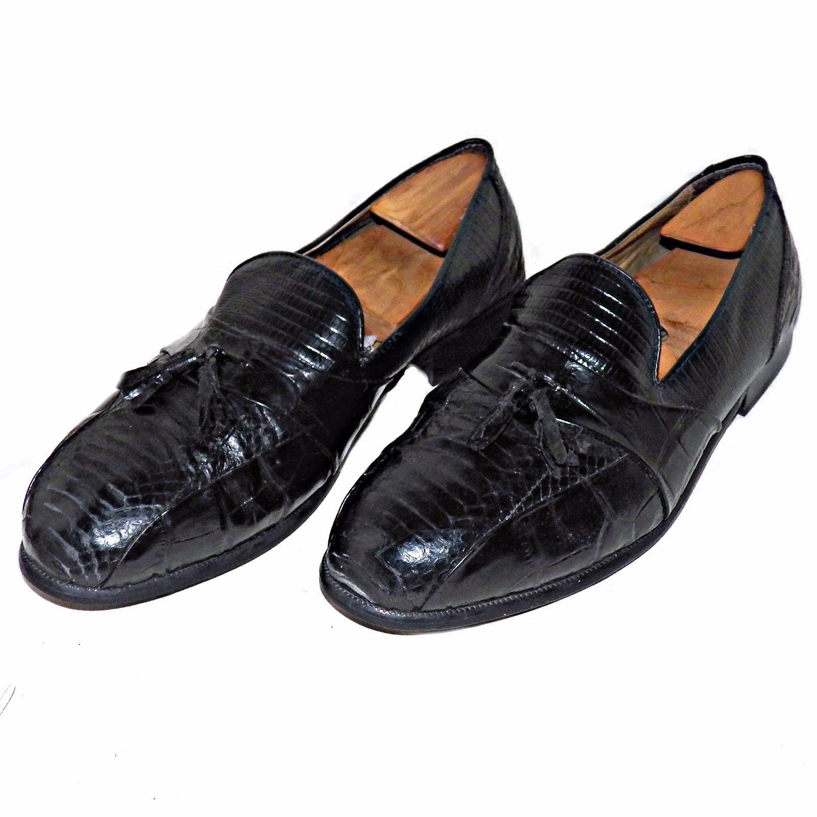 Stacy Adams Men Cognac Alberto Leather Snakeskin Tassle Wide Width Loafer Shoe