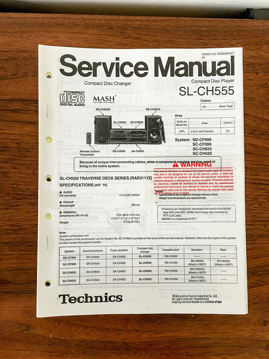 Panasonic SL-CH555 CD Player Service Manual *Original* - $18.53