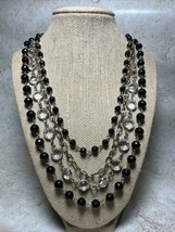 Classic Ann Taylor Multi-Strand Necklace Black And Clear Beads Gold Tone 22” +3” - $30.00