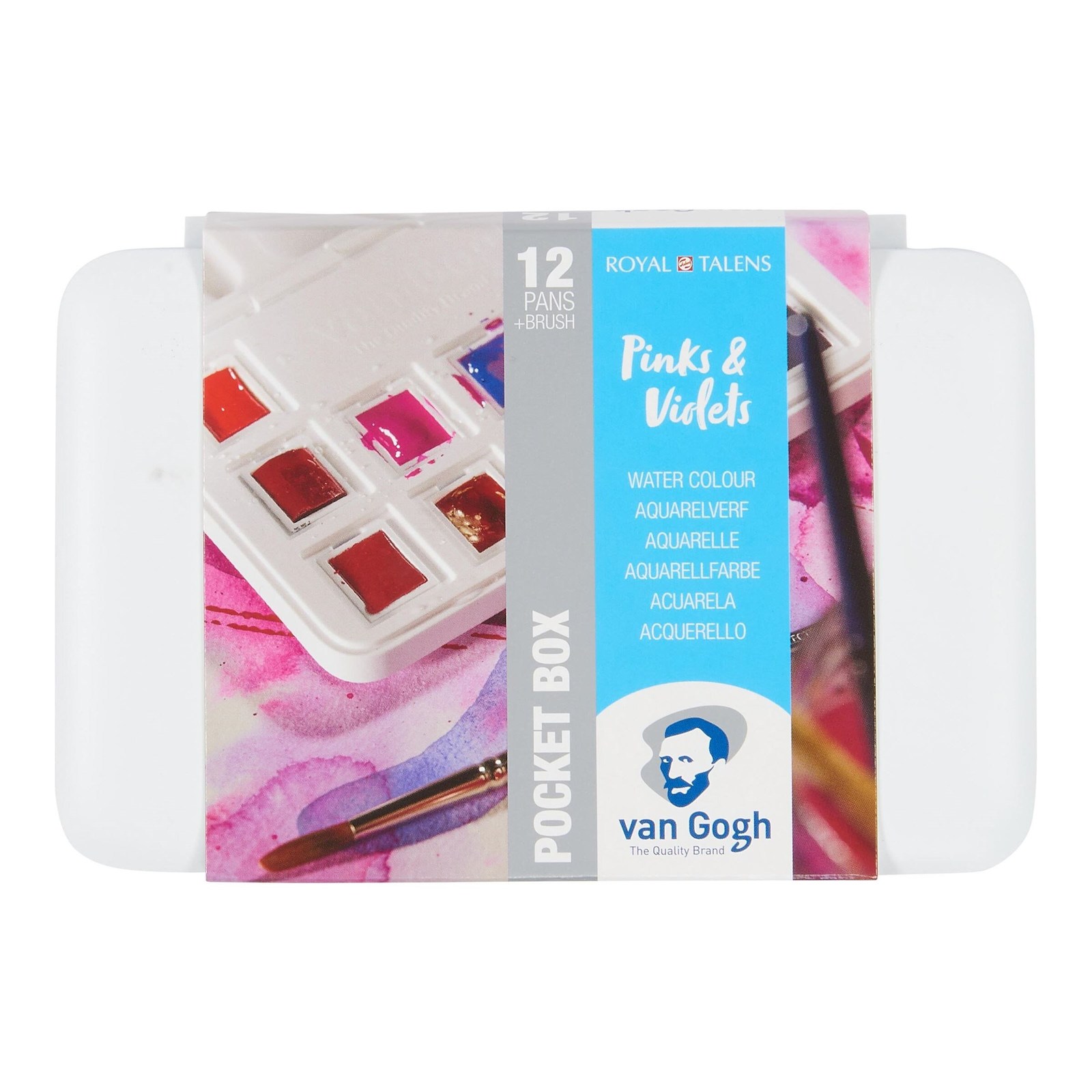 Van Gogh Water Colour Pocket Box Pinks & Violets with 12 Colours in Half Pans 20
