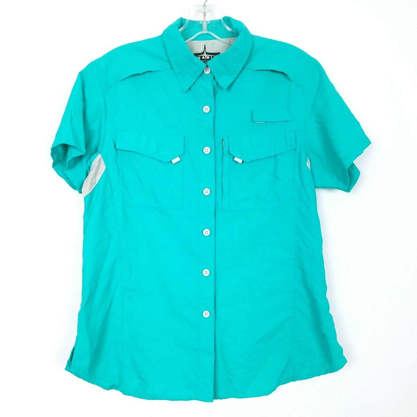 HABIT fishing outdoor shirt button front short sleeve vented teal women