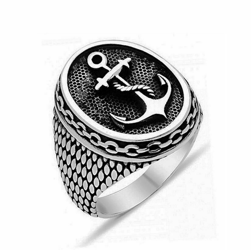 Polka Dots Bump Anchor Rings Silver Black High Quality Stainless Steel Fisherman