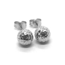 18K WHITE GOLD EARRINGS DIAMOND CUT WORKED FACETED BALLS SPHERES 6mm image 1