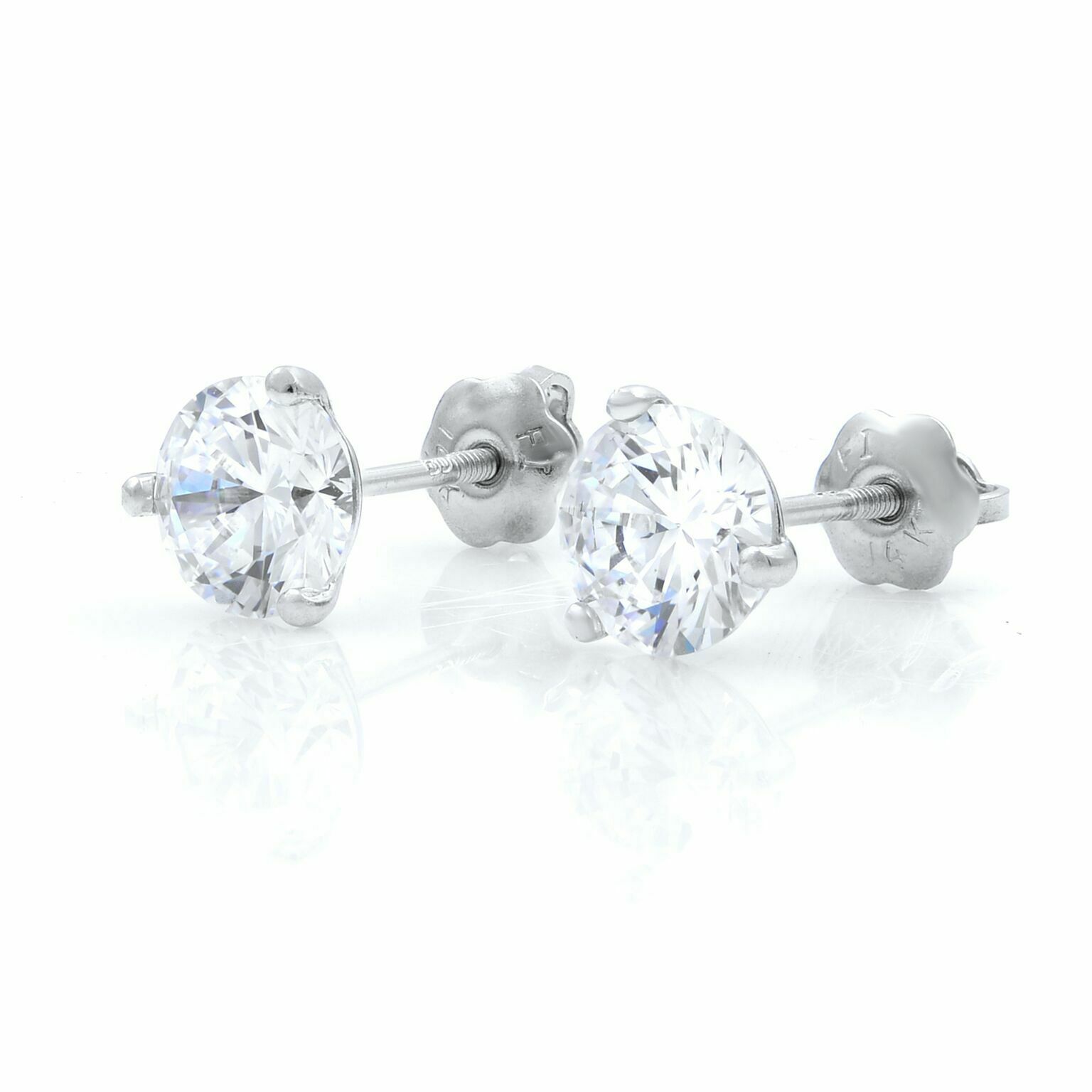 14K White Gold Round Three Prong CZ Cubic Zirconia Stud Earrings 7mm