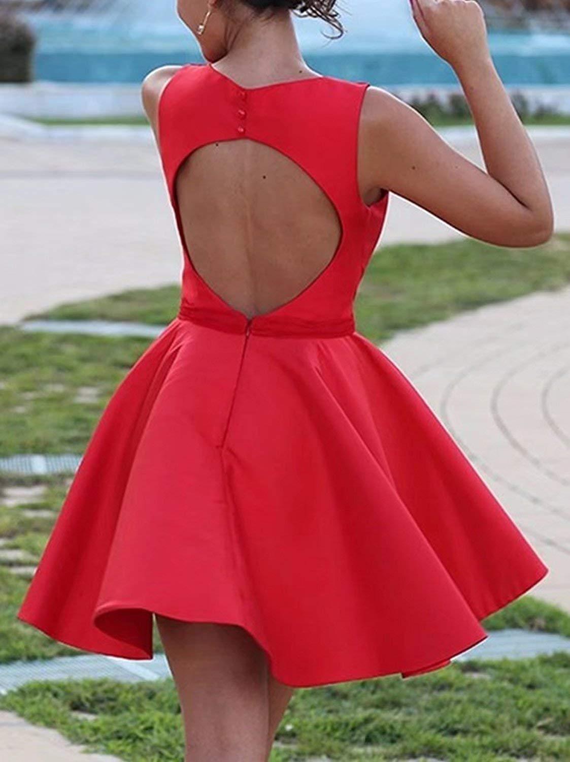 Women's Red Satin Prom Dress ALine Short Ruffles Dress for