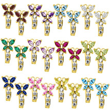Birthstone Butterfly Leverback Gemstone Earrings 14k YGP Gold 925 Silver - $27.99