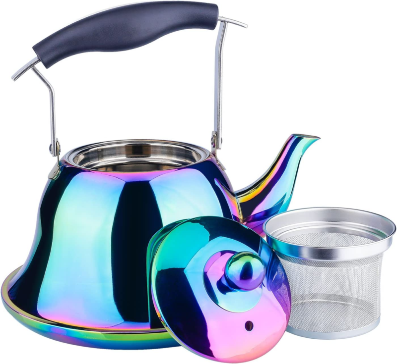 Tea Kettle Stainless Steel Stovetop With Infuser Sturdy Color Rainbow Mirror NEW - $34.70