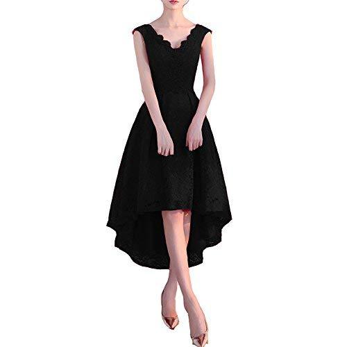 Beaded Lace V Neck High Low Prom Homecoming Dress Formal Gowns Black US 14