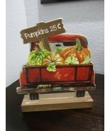 Fall Thanksgiving Vintage Red Truck PUMPKINS 25¢ Tabletop Sign Plaque Decor - $23.75