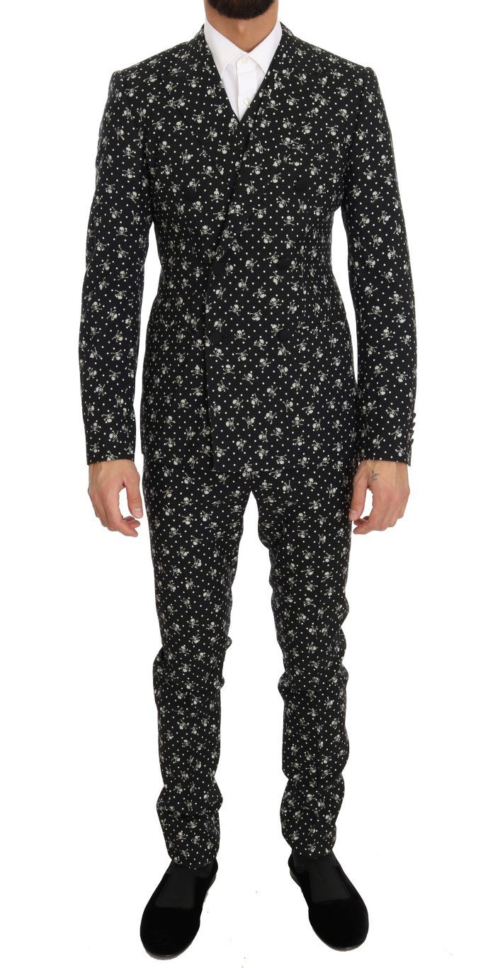 Black Skull Print Slim Fit 3 Piece Suit Suits