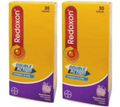 2 Boxs Bayer Redoxon Double Action Vitamin C&Zinc Blackcurrant Effervescent 30's - $59.90