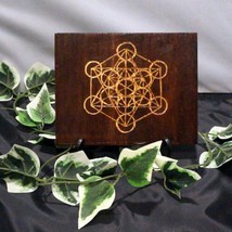 WOODEN HAND CRAVED CRYSTAL GRID BOARD METATRON&#39;S CUBE BOARD - £27.94 GBP