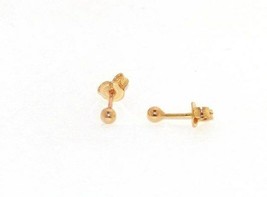18K ROSE GOLD EARRINGS WITH MINI 3 MM BALLS BALL ROUND SPHERE, MADE IN ITALY image 1