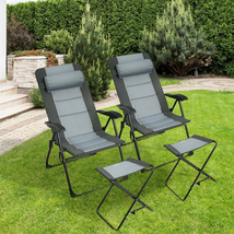 Set of 2 Patiojoy Patio Folding Dining Chair with Adjustable Set Ottoman Recline image 7