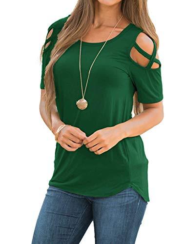 MISSLOOK Women Summer Cold Shoulder T-Shirt Short Sleeve Shirts Strappy ...