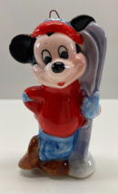 Vintage 1985 Schmid Mickey Mouse Porcelain 3 in Skiing Christmas Ornament - $19.79