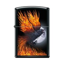 Zippo Lighter - Flaming Raven Black Matte - 854065 - $30.25