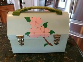 Vintage 1950s AMERICAN THERMOS Brand Metal DOME Green Floral Lunchbox No... - $70.06
