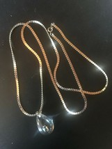 Vintage Long S Silvertone Chain w Thick Clear Plastic Teardrop w Iridescent Beet - $9.49